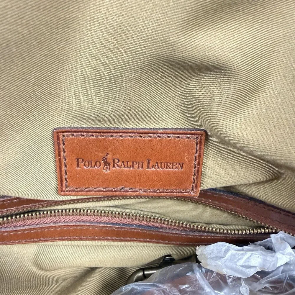 Polo Ralph Lauren Duffle Bag Safari XL Tan Cognac Canvas Leather  (23 x 12 x 10)